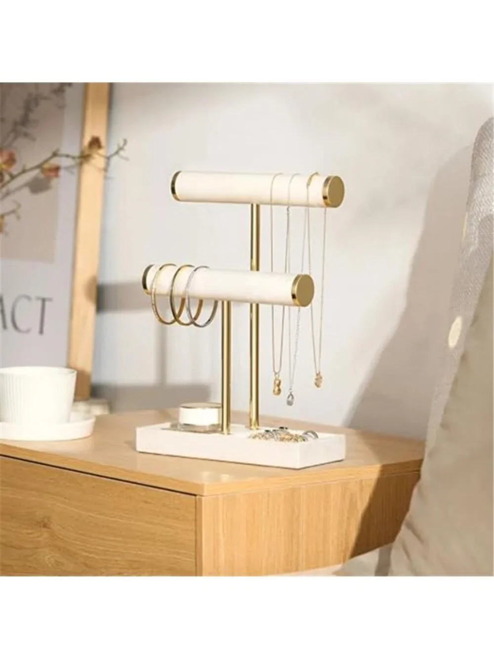 2Tier Bracelet Holder Display, Necklace Holder Organizer,Beige | Velvet Necklace